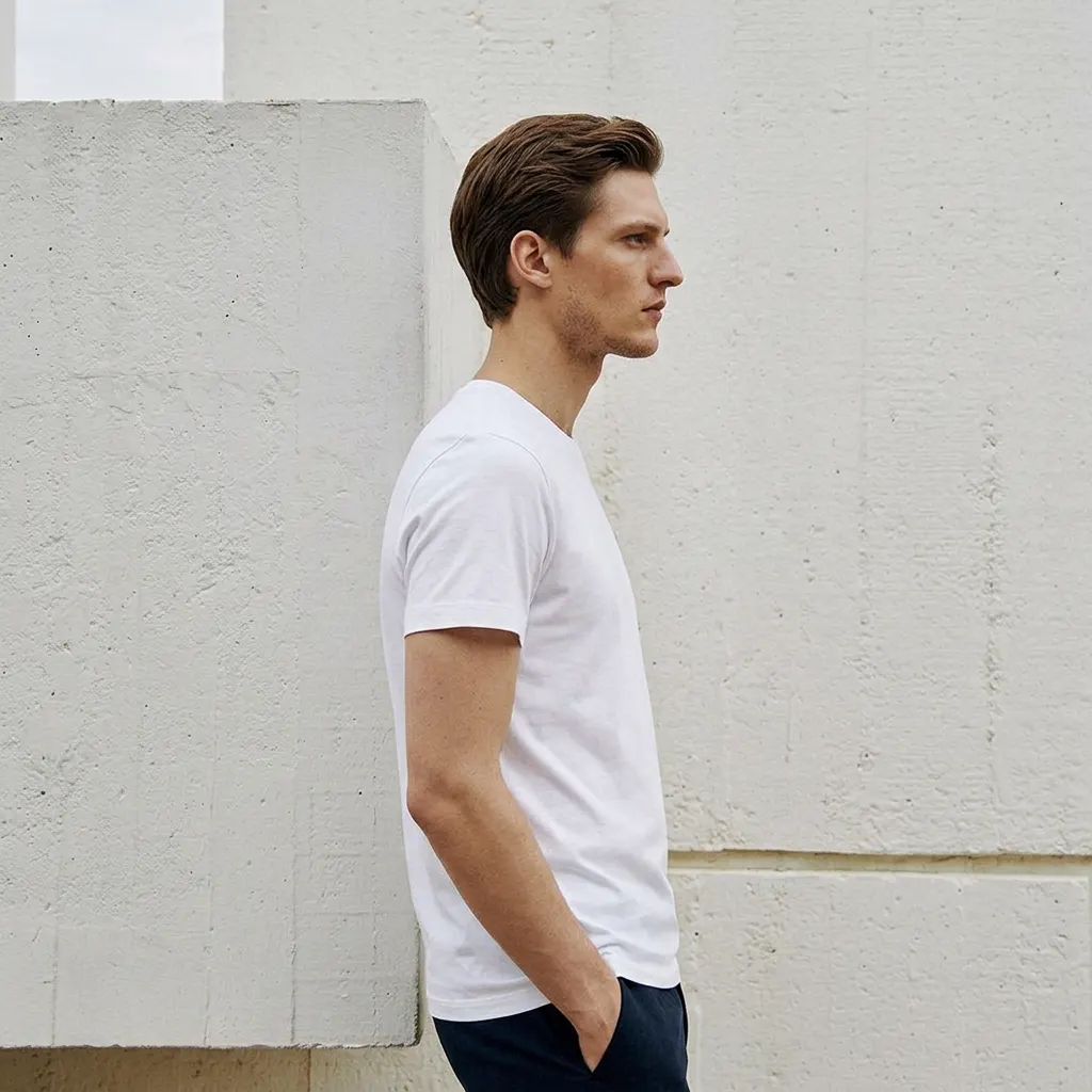 Model wearing a blank hoodie